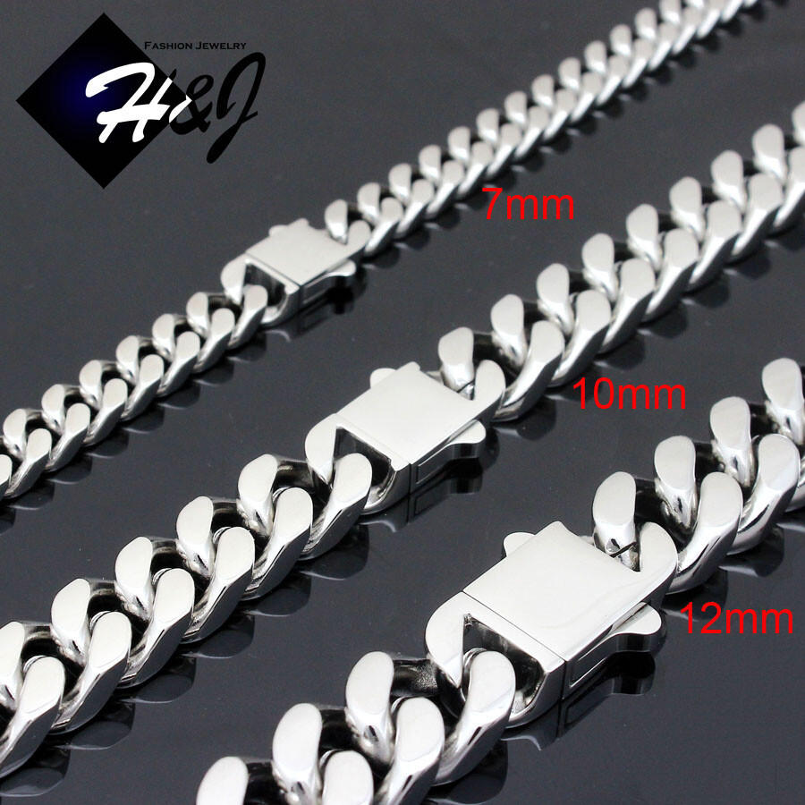 16″-40″MEN Stainless Steel 7/10/12mm Silver Miami Cuban Curb Chain Necklace*N166