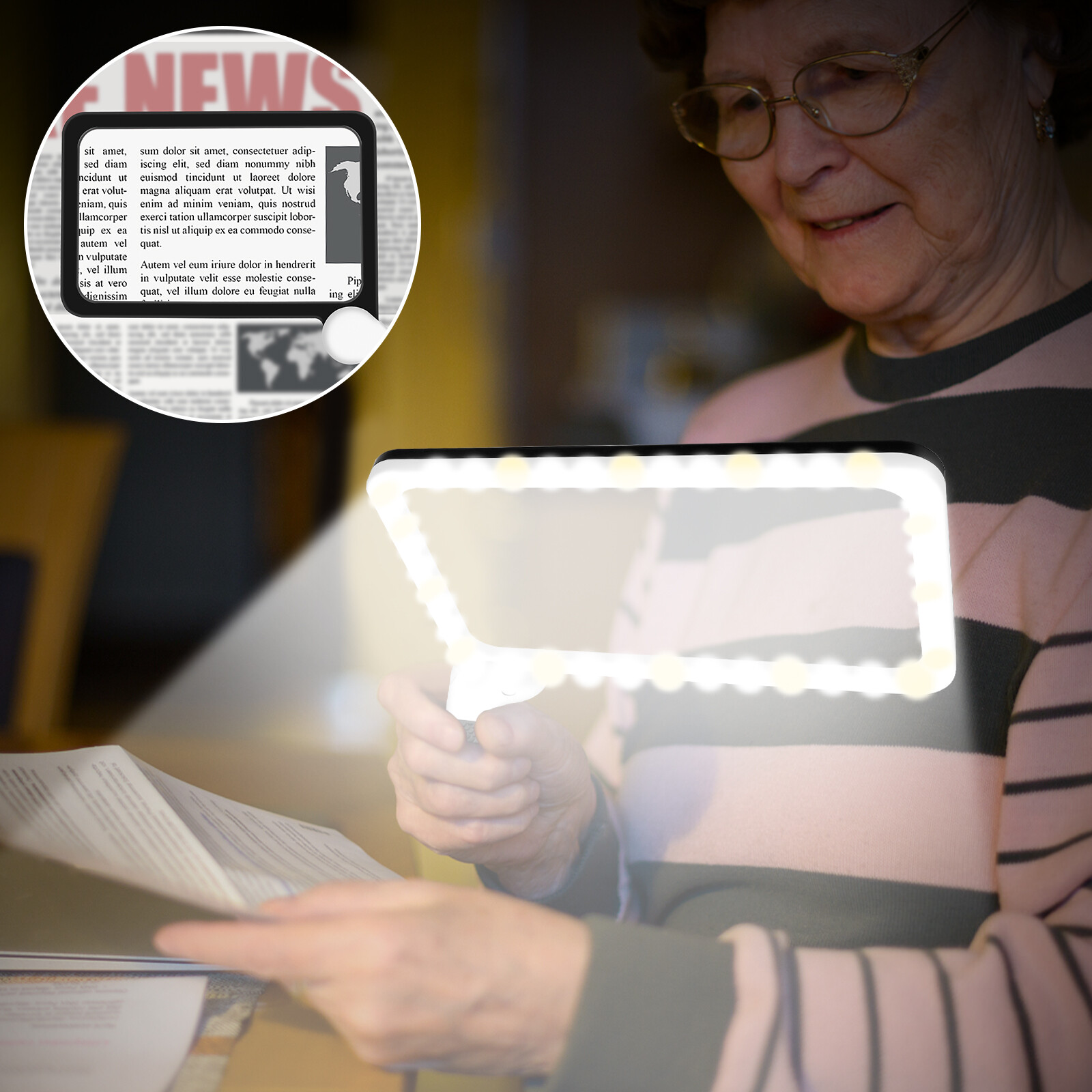 Large Magnifying Glass With 48 LED Light Dimmable 5X Reading Foldable Magnifier