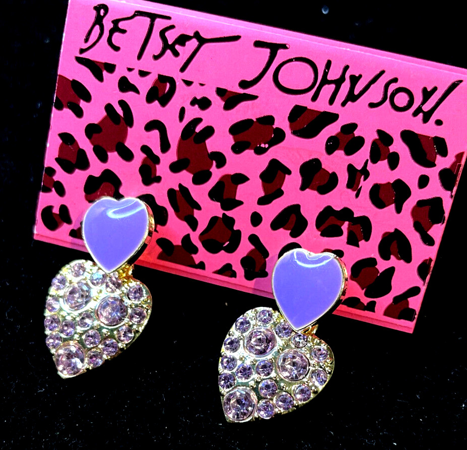Beautiful Purple HEART Street Fashion LOVE Rhinestone Betsey Johnson Earrings