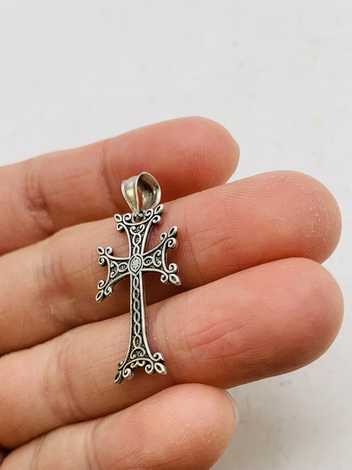 Vintage Sterling Silver 925 Religious Armenian Khachkar Cross Apostolic Charm