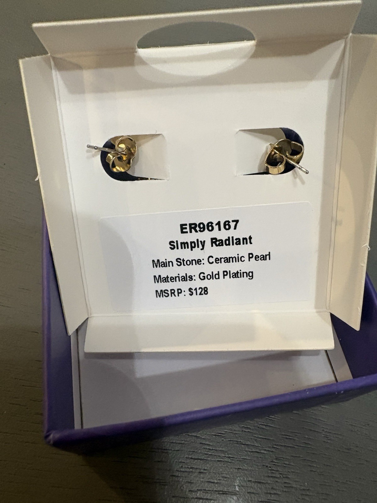 BP ER96167 Gold Plated Ceramic Pearl Crystal Round Stud Earrings Butterfly