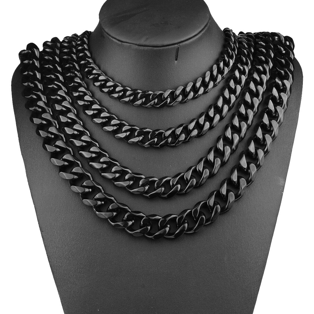 3/5/7/9/11mm Mens Cuban Curb Black Necklace Stainless Steel Link Chain 18″-30″