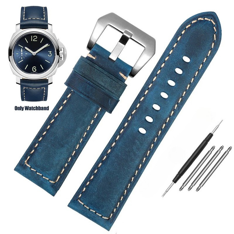 Premium Waterproof Blue Cowhide Leather Watch Band For Panerai PAM688/441/1313