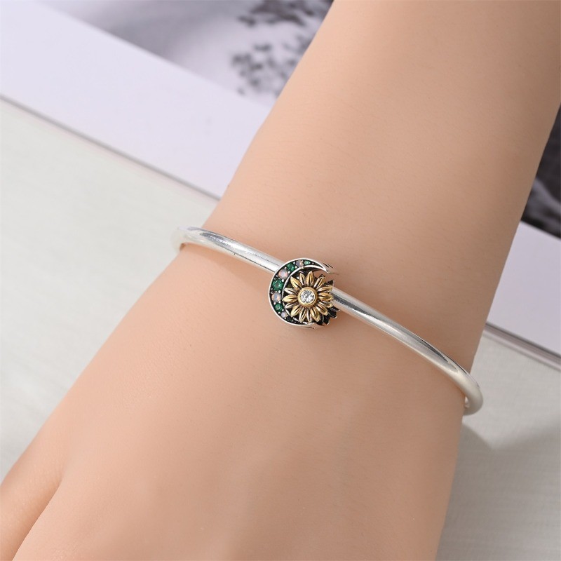 KUNSIR 925 Sterling Silver Mood Weather Sunflower Charm Pendant For Bracelet DIY