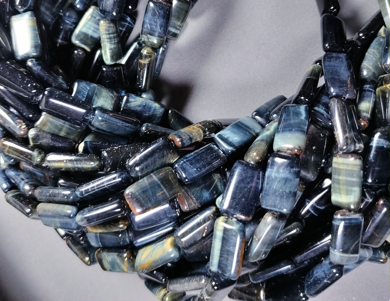 Deep Dark Blue Tiger’s Eye 15x8mm Rectangle Beads 15.5″ TIGEREYE HAWK’S EYE