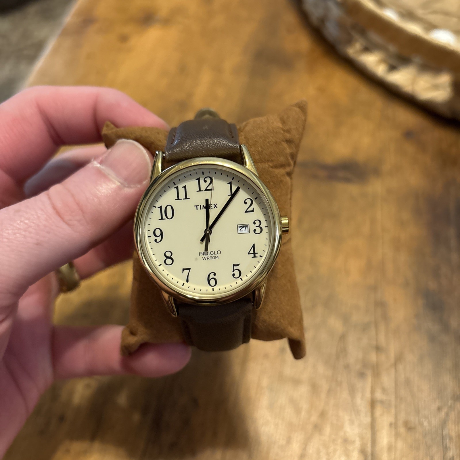 Timex Easy Reader Indiglo Watch Day Date WR30M Leather Band Works TW2P75800