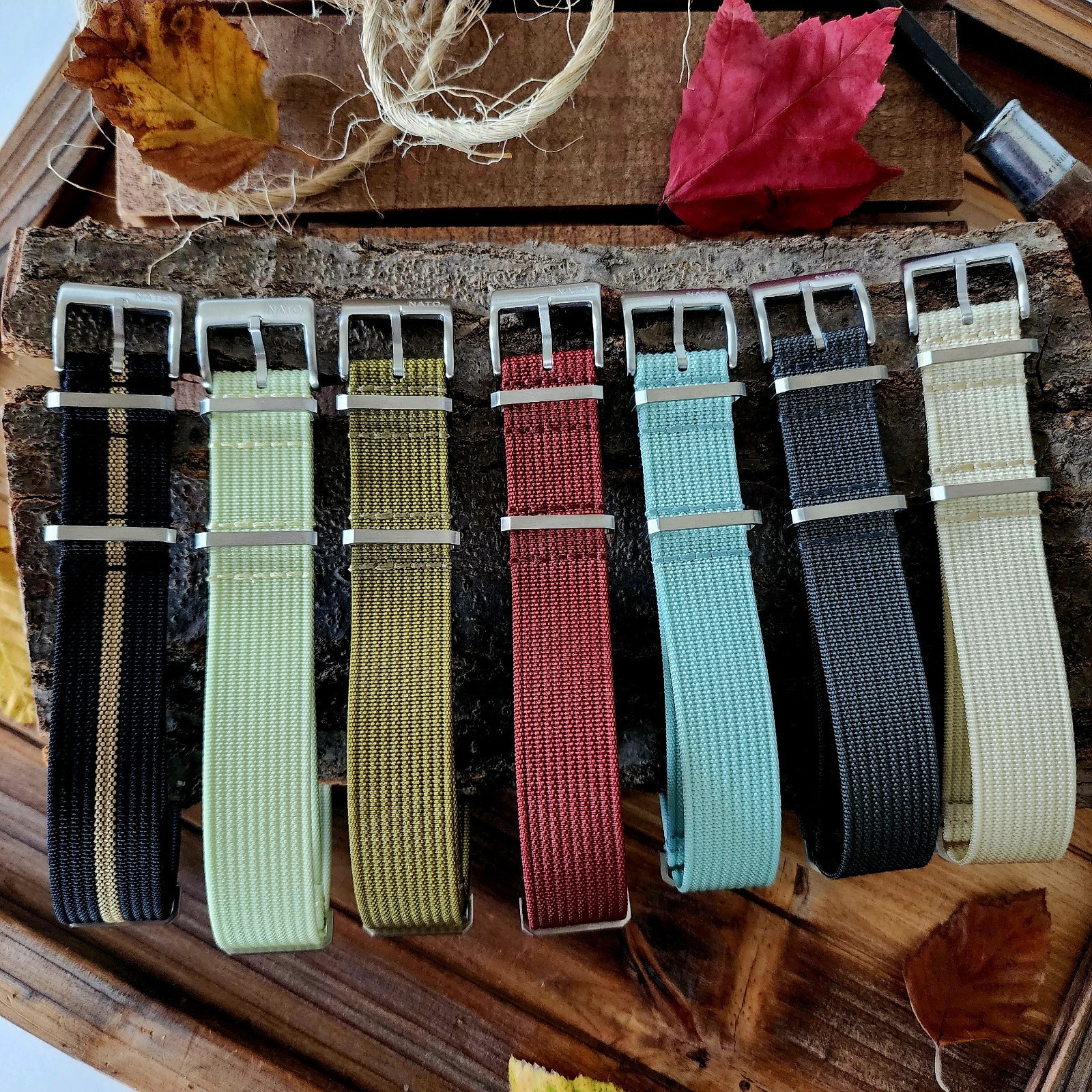 NATO strap Ribbed Fall Colors Satin Buckles Heavy Duty Water Resistant Watchband