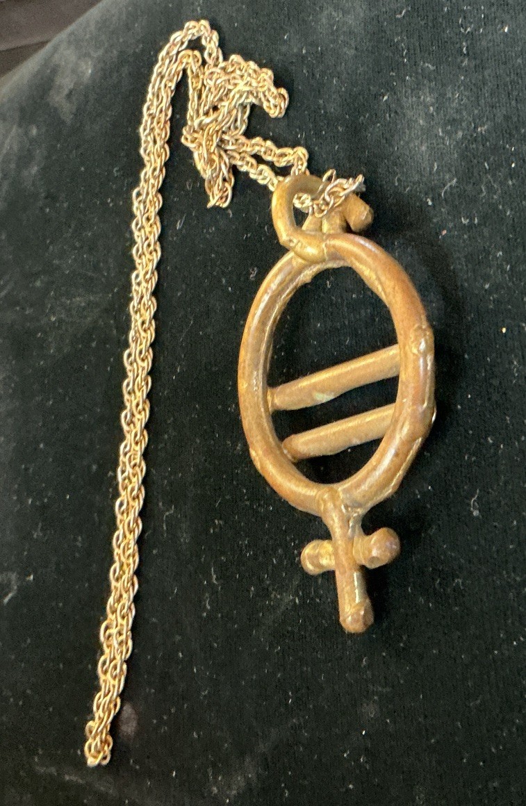 Handcraft Brass Brutalist 2 1/2” Large Male Female Equal Pendant 24” Chain