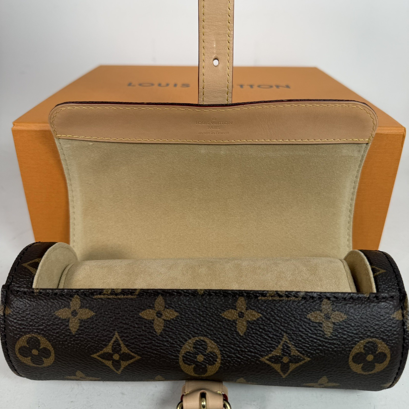 Louis Vuitton Monogram Leather Watch Case Brown Beige M47530 1-3 Watches