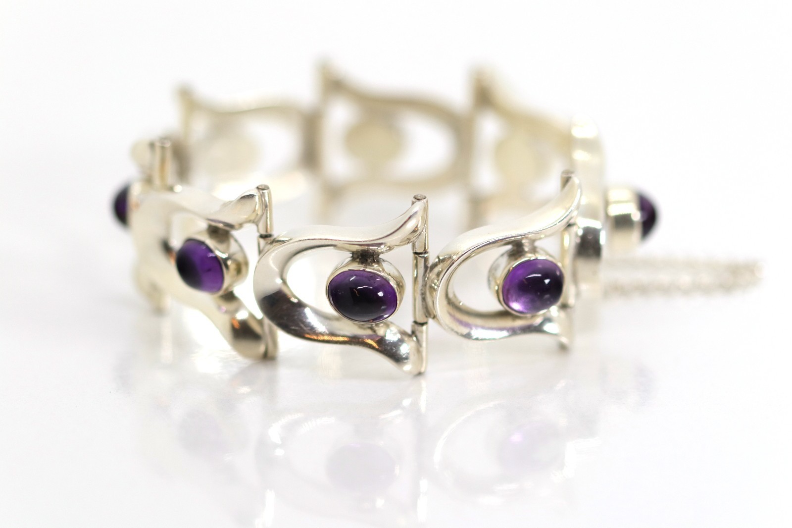 Vintage MEXICO TAX-MEX Silver Bracelet Amethyst 925 Sterling Silver Solid L: 19cm