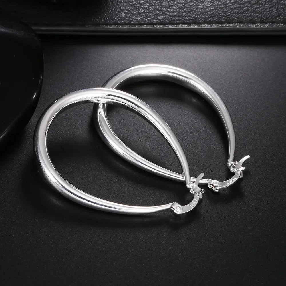 Womens 925 Sterling Silver Elegant Oval Shaped Extra Large Hoop Earrings