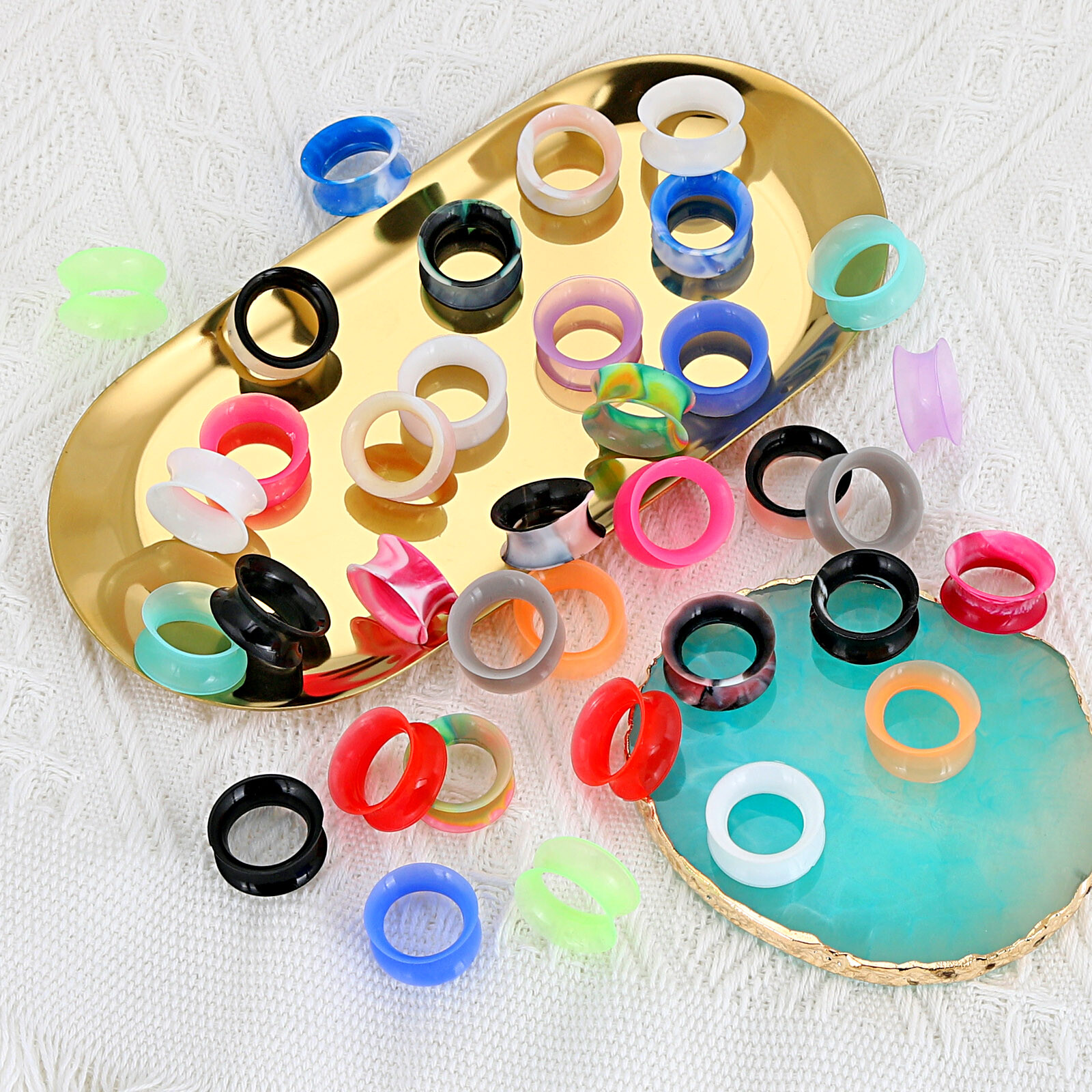 6Pcs Ear Plugs THIN Silicone Tunnels Soft Ear Skins Flexible Ear Gauges Piercing