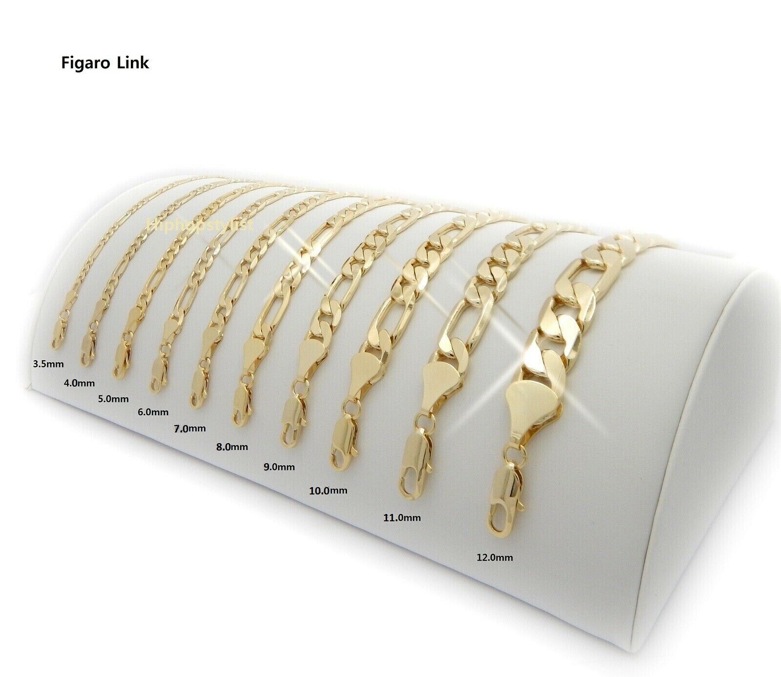 14k Italian Figaro Link Chain Necklace 3mm to 12mm Gold Plated 8″ 9″ 20″ 24″ 30″