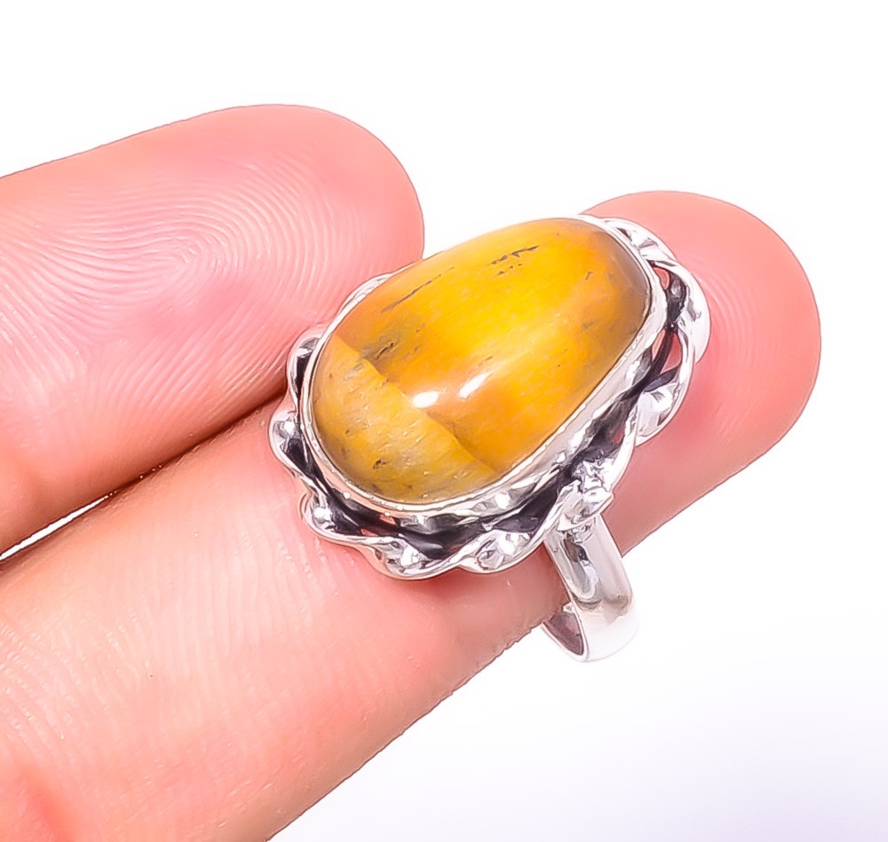 Natural Yellow Tiger Eye – South Africa 925 Silver Plated Ring s.7 TR7787-298