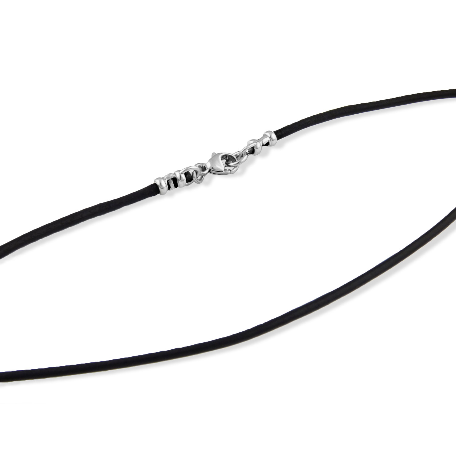 2mm Black Leather Cord Necklace with Sterling Silver Lobster Clasp 12″ – 30″