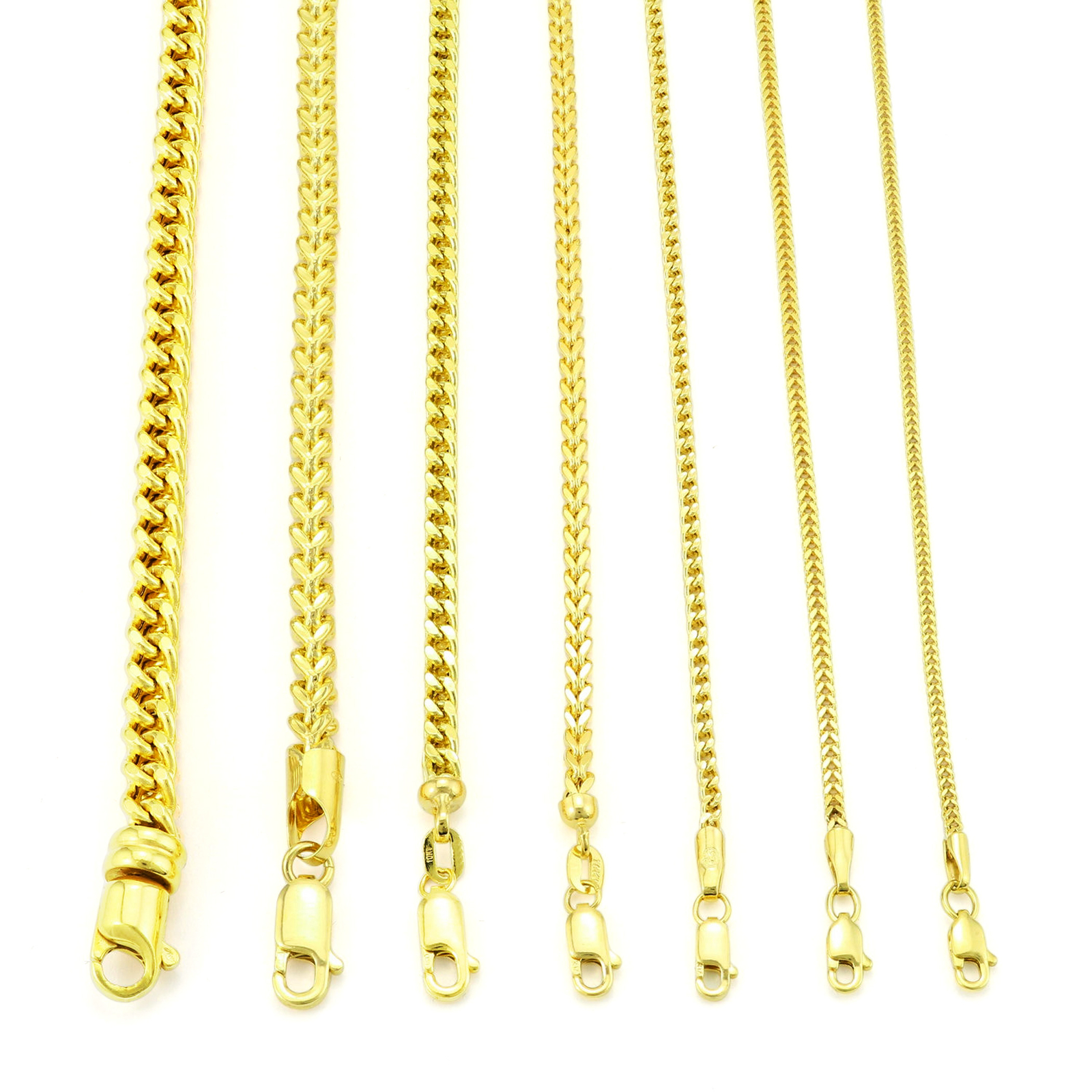 10K Yellow Gold 1.5mm-6mm Square Wheat Box Franco Chain Pendant Necklace 16″-30″