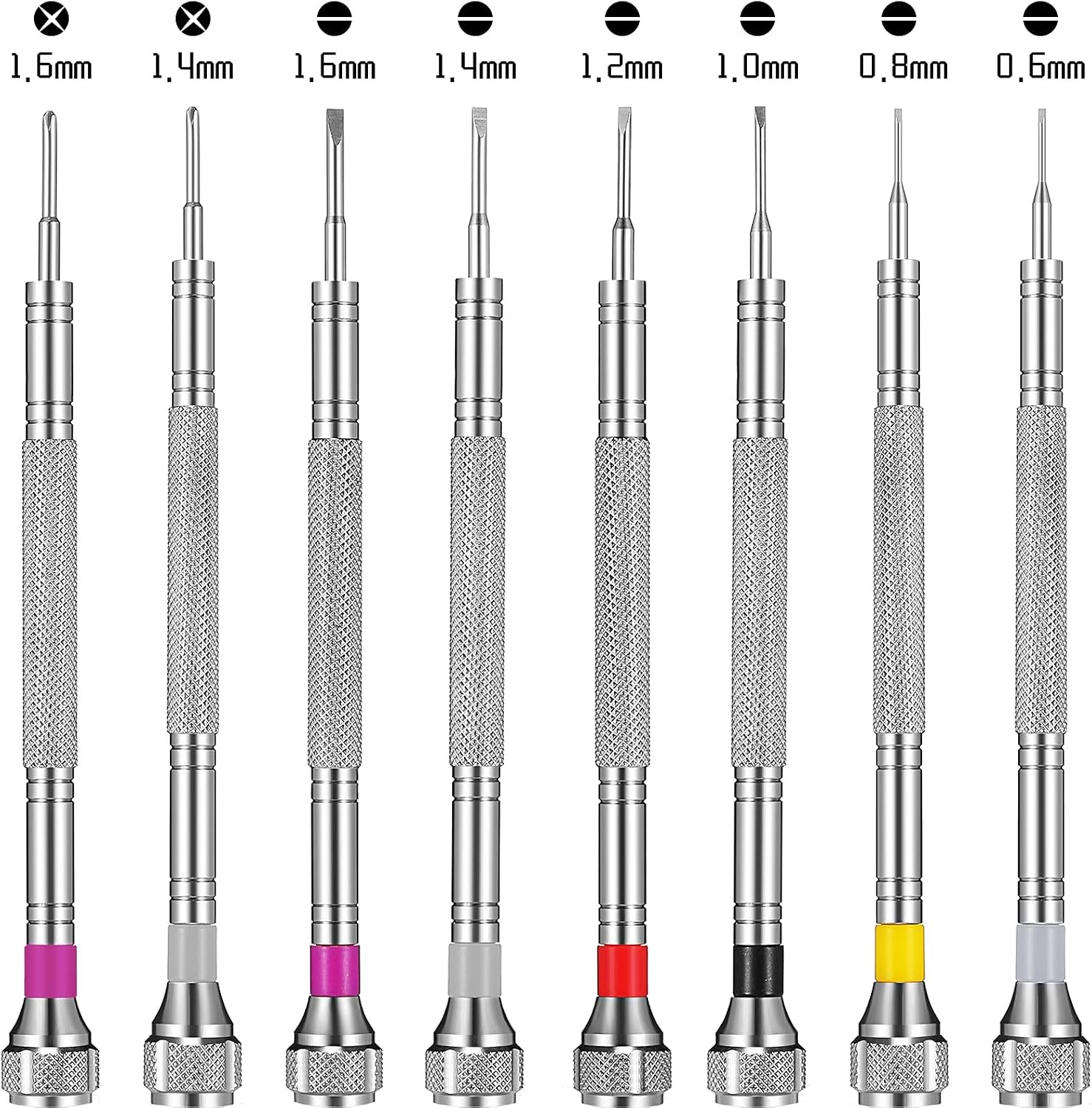 8Pcs Jewelers Micro Screwdriver Set, Flat Phillips for Watch Eyeglass Repair