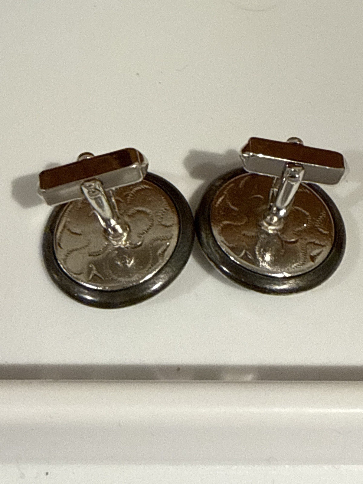 Silver Plated Coin Shape Cufflinks Coins & Money Theme Bullet Back
