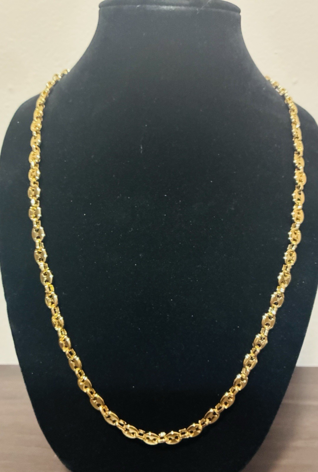 30in 7mm gold, plated, stainless steel puffed mariner