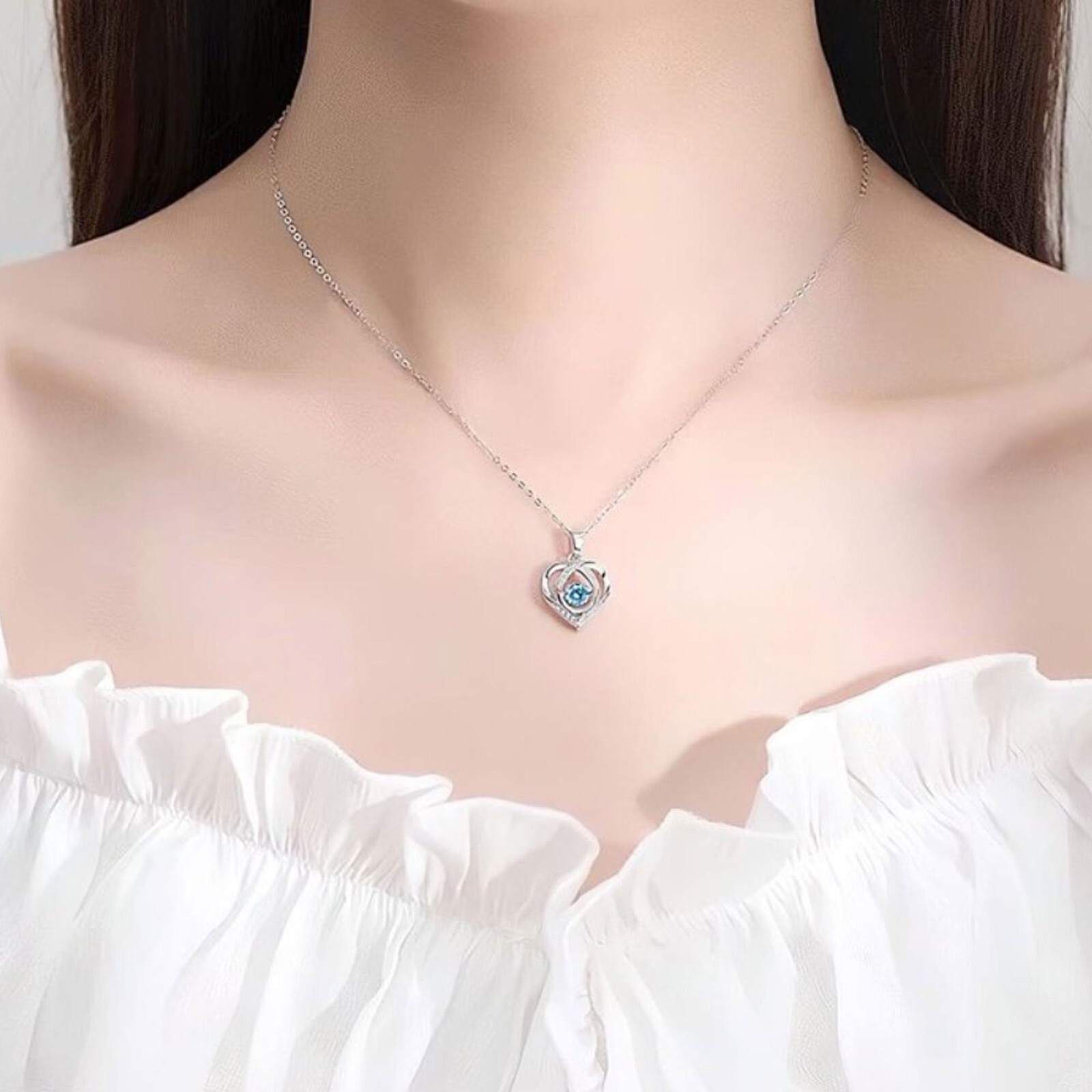Love Heart Blue Moissanite Elegant Design Fashion Pendant Necklace Jewelry Gift