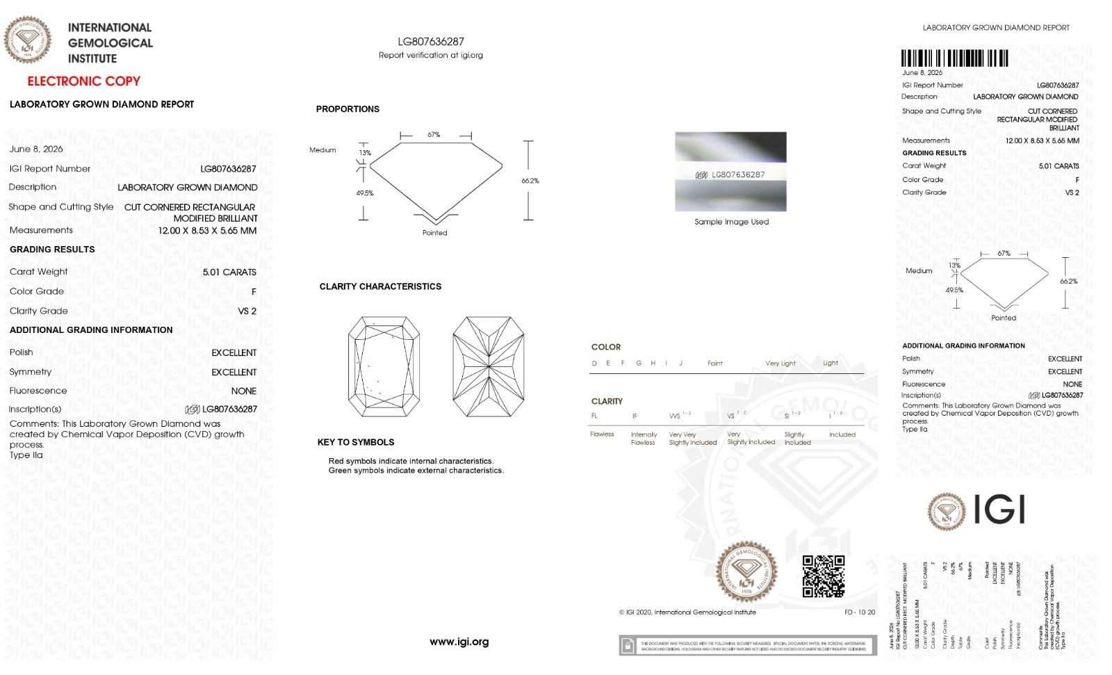 5.01 Ct RADIANT Cut IGI Certified Lab Grown CVD Diamond F Color VS2 Clarity