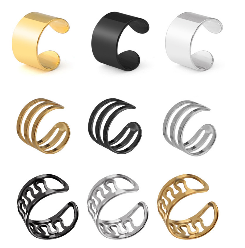 2Pcs Men Women 6MM Wide Stainless Steel Ear Cuff Clip Non-Piercing Clip On S9