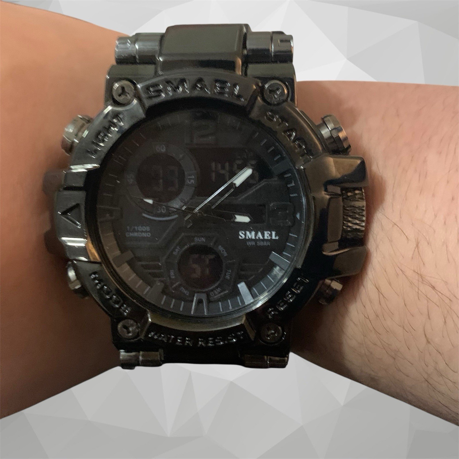 SMAEL Men’s Analog-Digital Watch 50mm Black Resin Strap 50m
