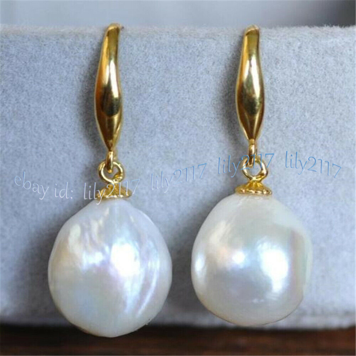 10-12mm Natural White Freshwater Baroque Pearl Dangle Earrings 14K GP Hook