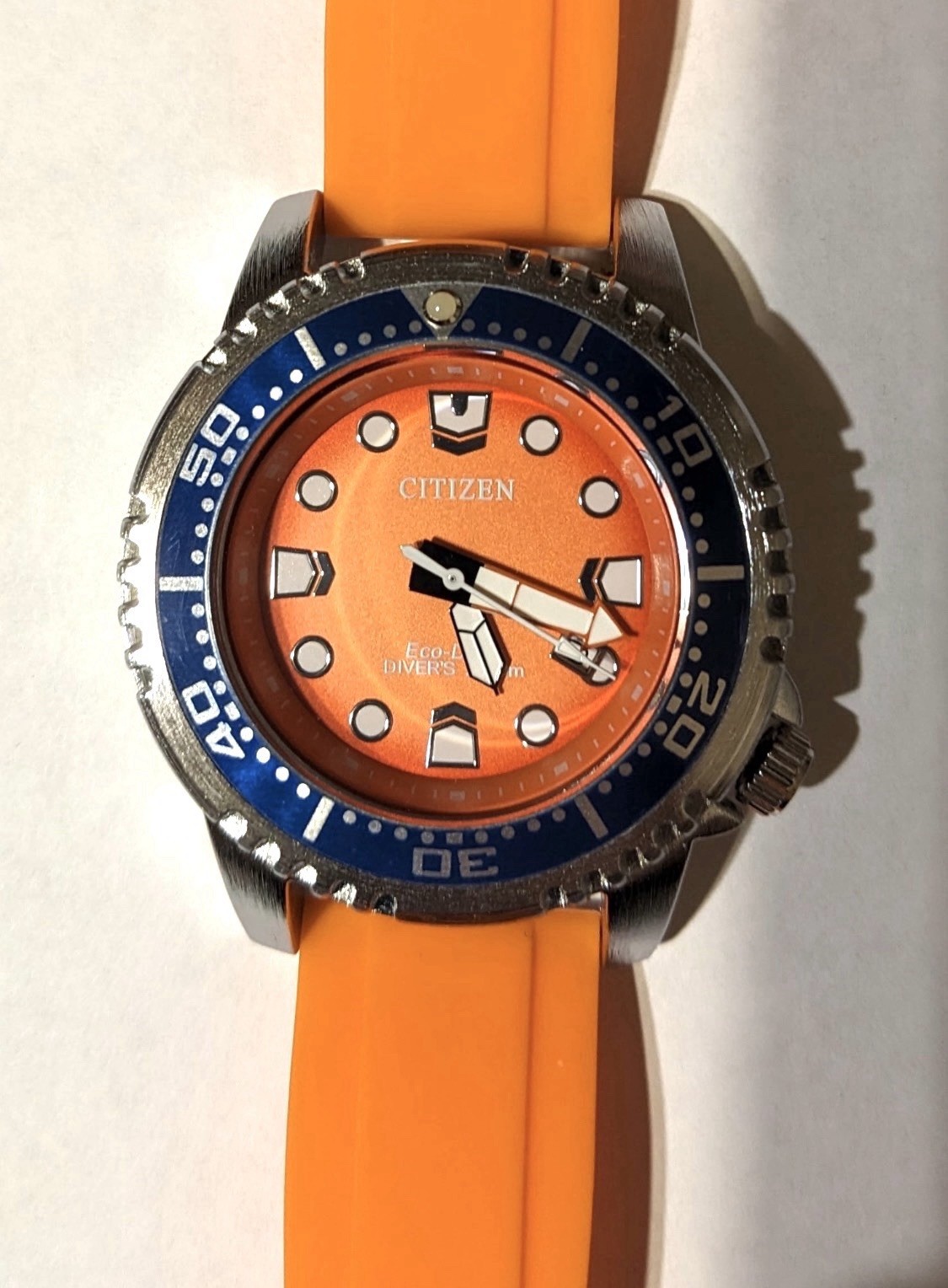 Citizen Promaster Diver 44mm 200m Quartz Orange Dial Blue Bezel Date w/Box