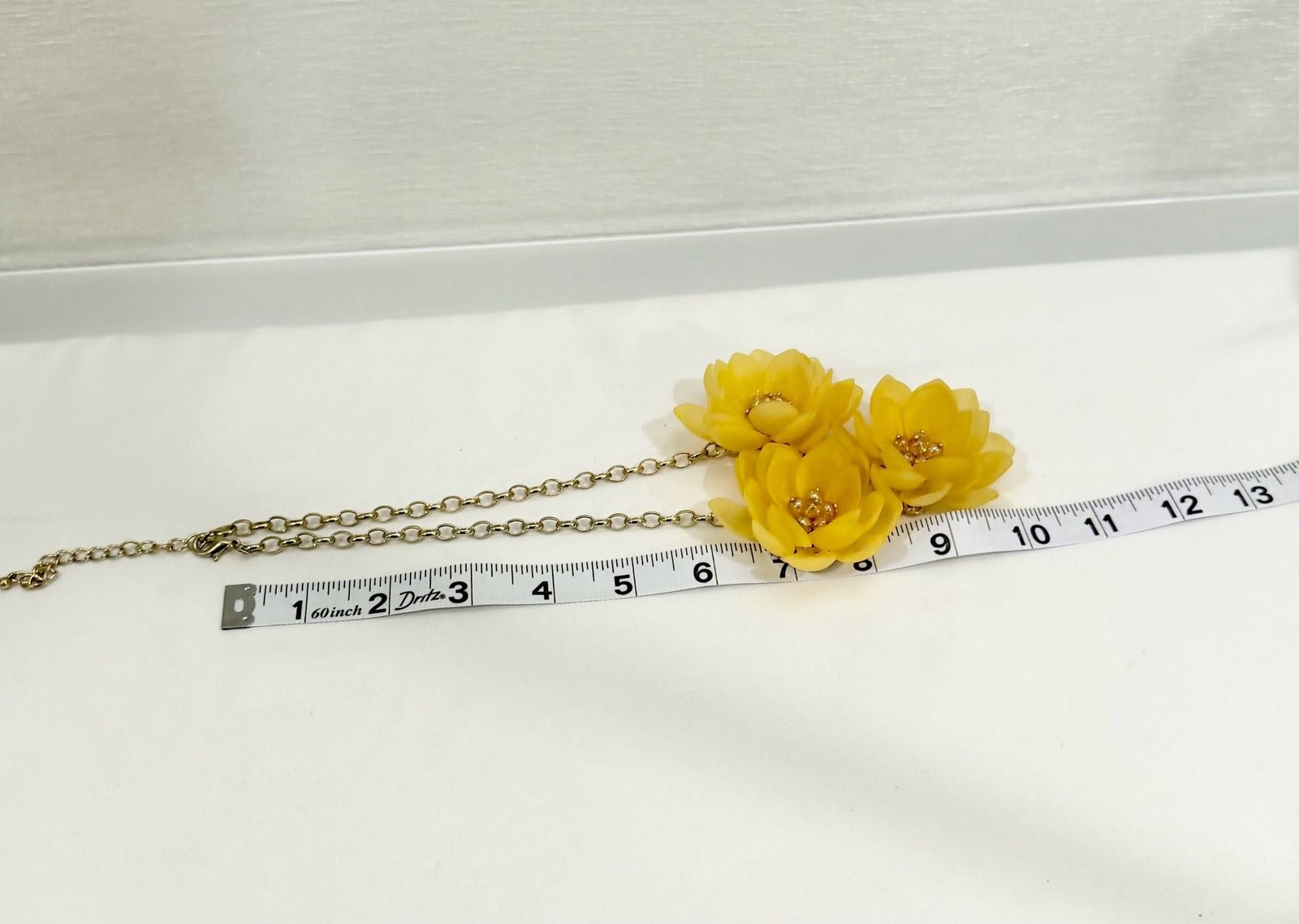 Summer Yellow Floral Statement Necklace with Gold Tone Accents