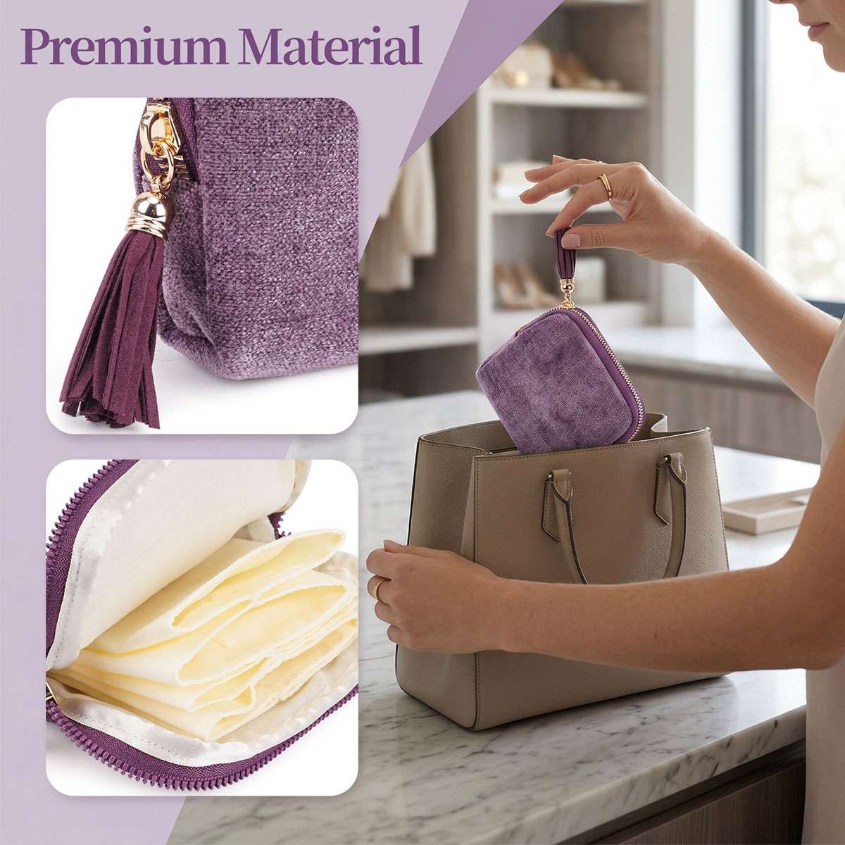 Travel Jewelry Pouch Satin Lined Jewelry Organizer Storage Bag with Zipper