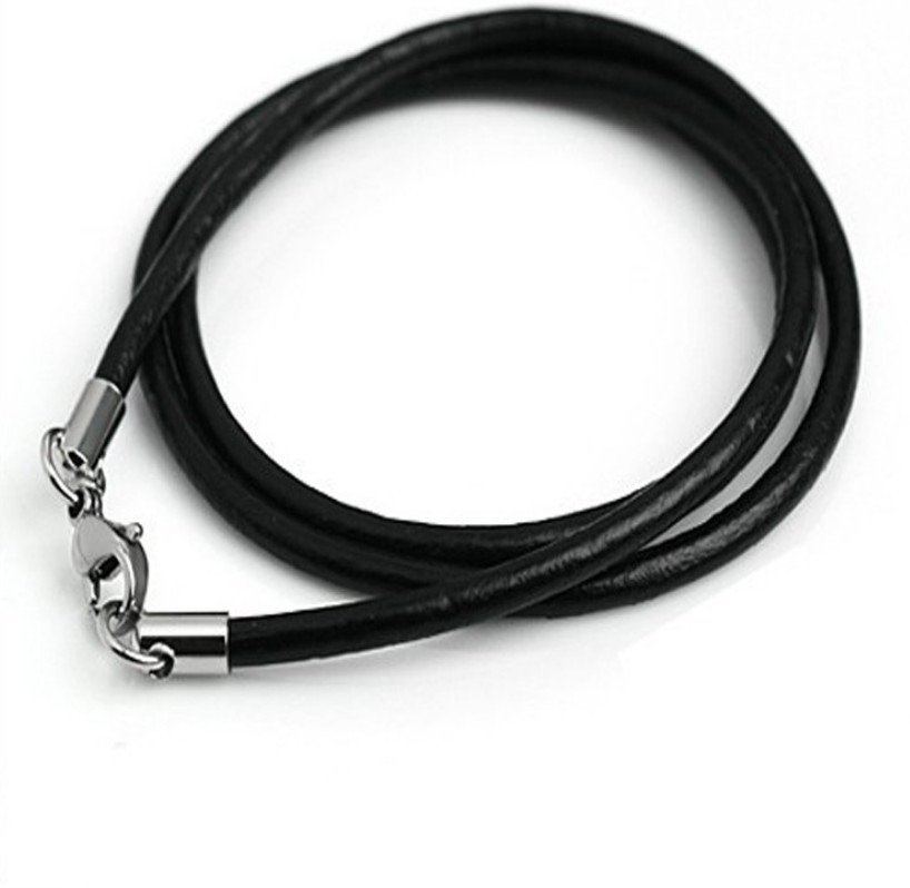 3mm Black Leather Cord Chain Necklace Stainless Steel Lobster Clasp 16-35″