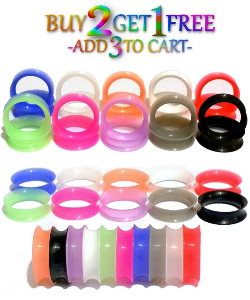 Pair 8g-1″ SILICONE EARSKIN TUNNELS Double Flare Gauges Ultra Thin Ear 1018