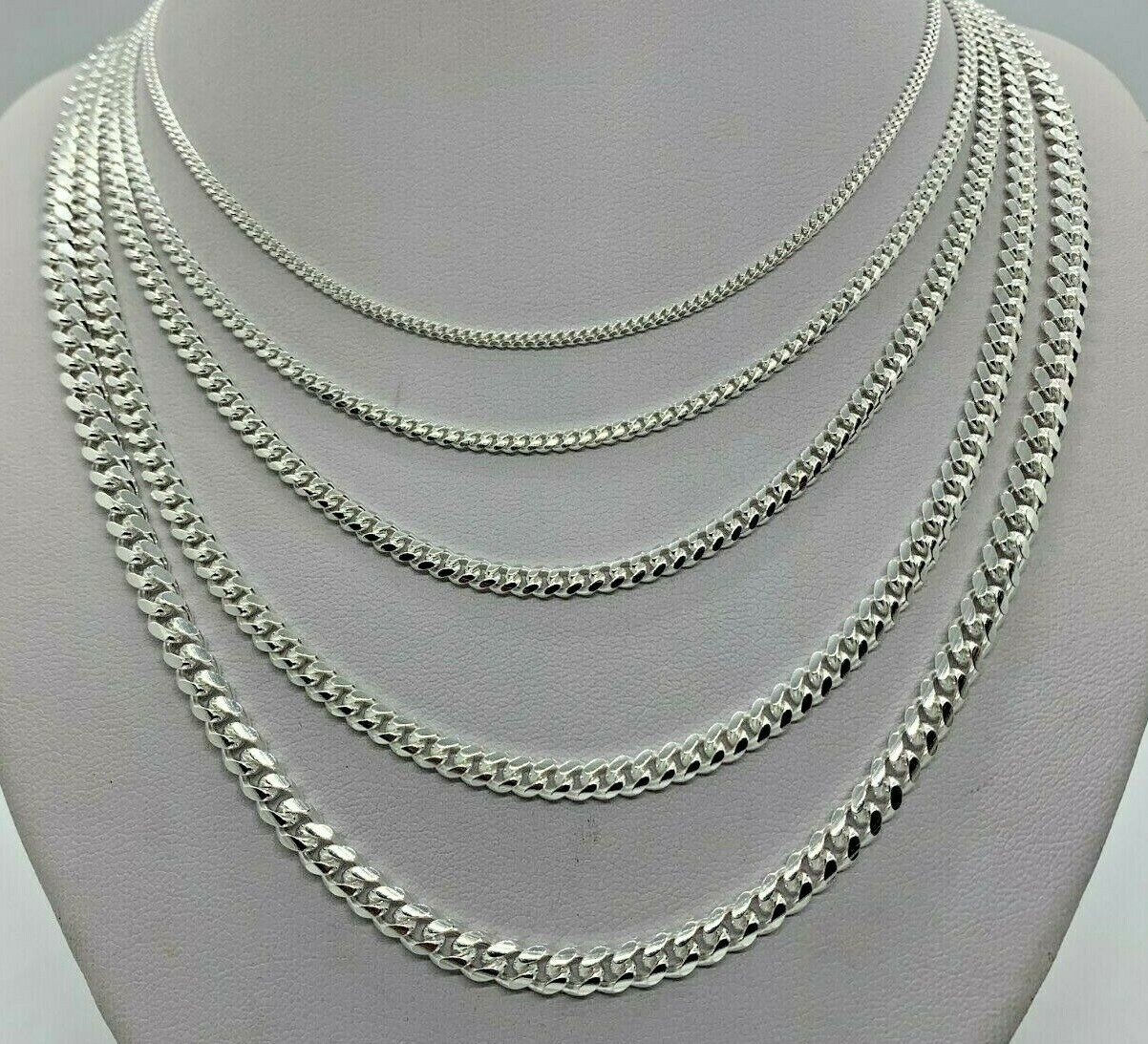 925 Sterling Silver SOLID Miami Cuban Link Chains MEN’S WOMEN’S 2mm-5mm 16″-30″