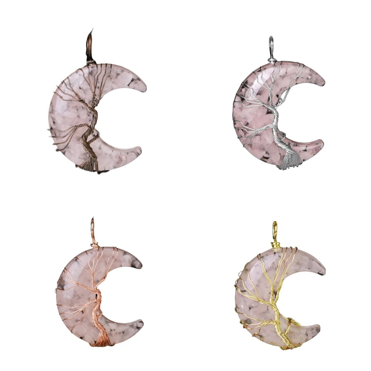 Fashion 7 Chakra Moon Pendant Energy Crystal Crescent Resin Gemstone Jewelry