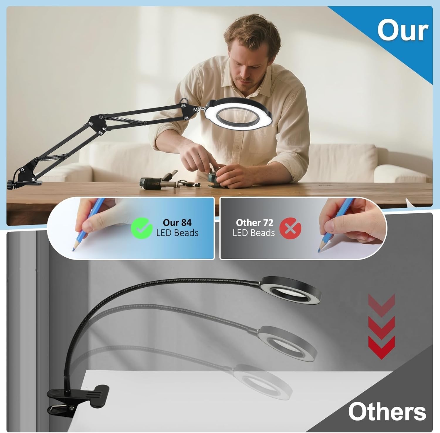 12X Magnifying Glass with Light and Stand, Upgrade Real Glass Magnifying lamp, 5
