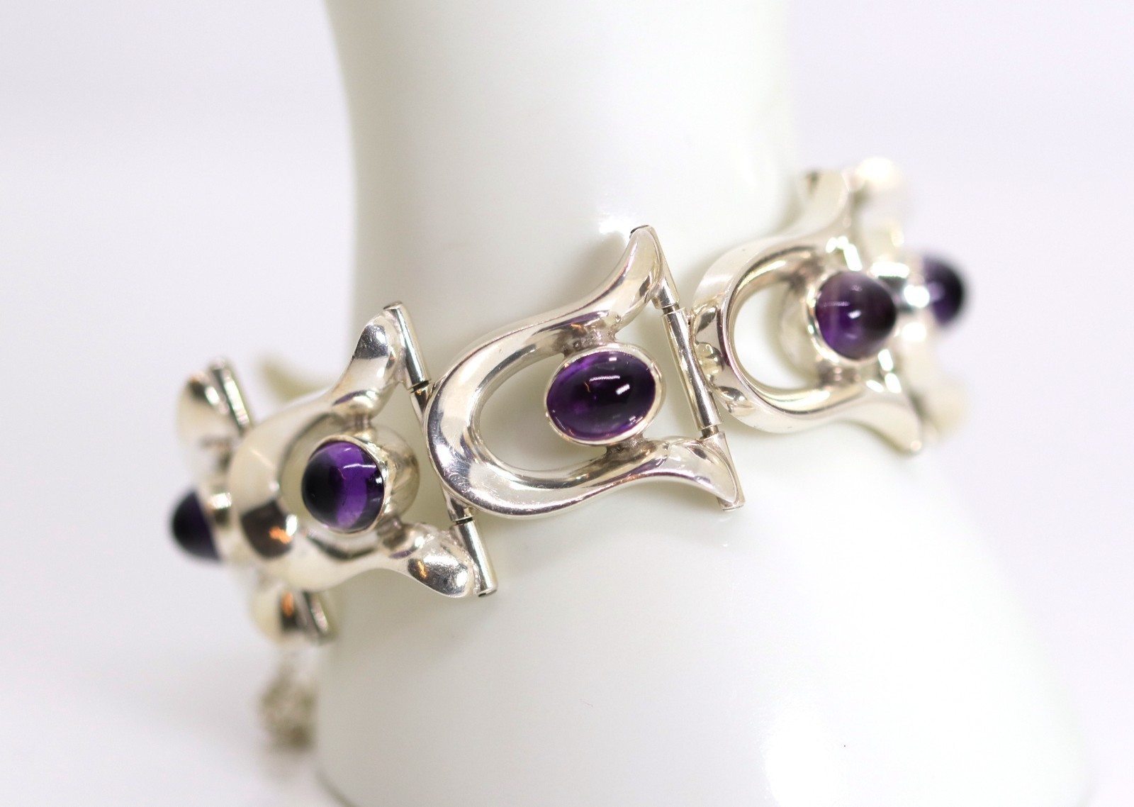 Vintage MEXICO TAX-MEX Silver Bracelet Amethyst 925 Sterling Silver Solid L: 19cm