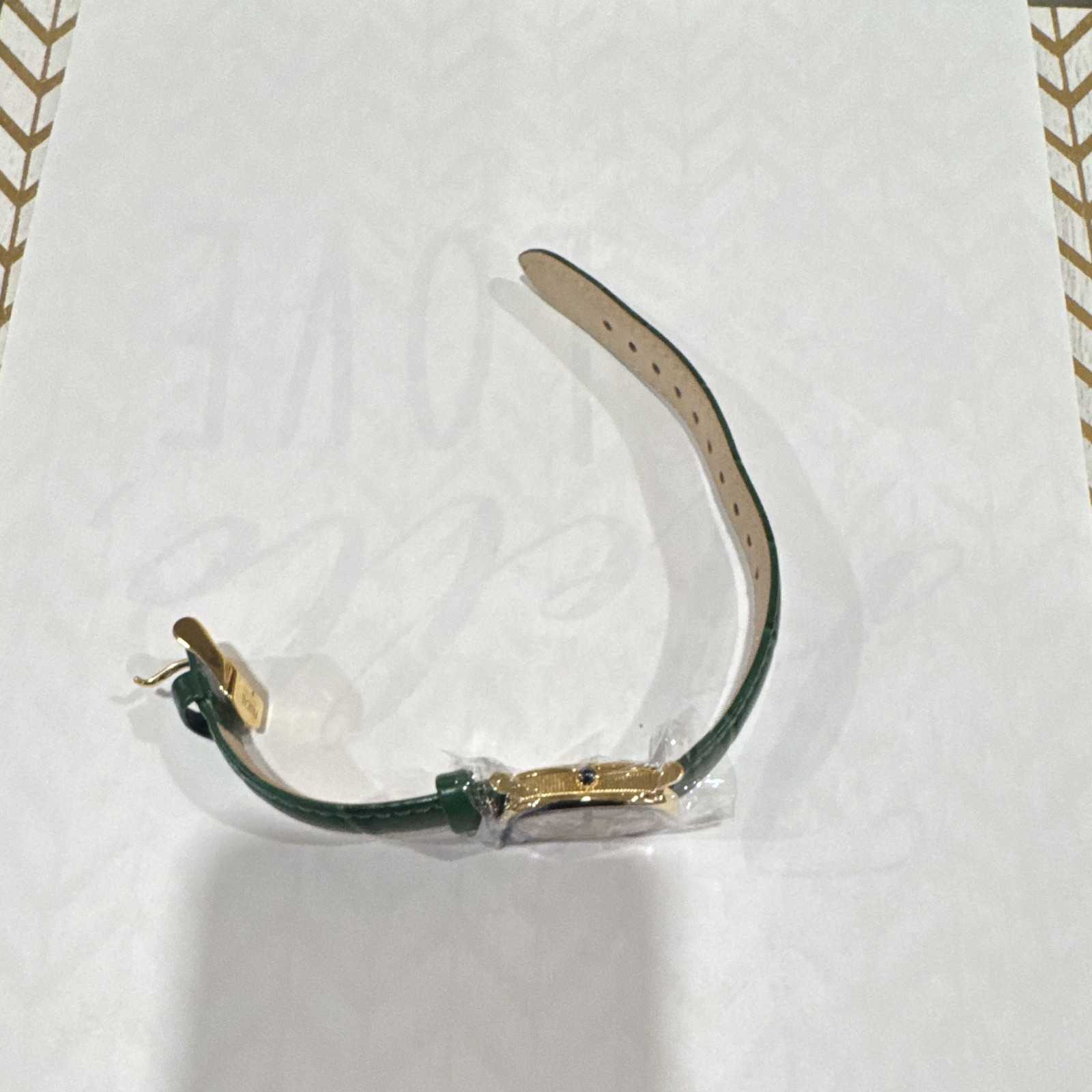 PASCAL Women’s Quartz Dress Watch Oval Gold Tone Beige Arabic Green Leather