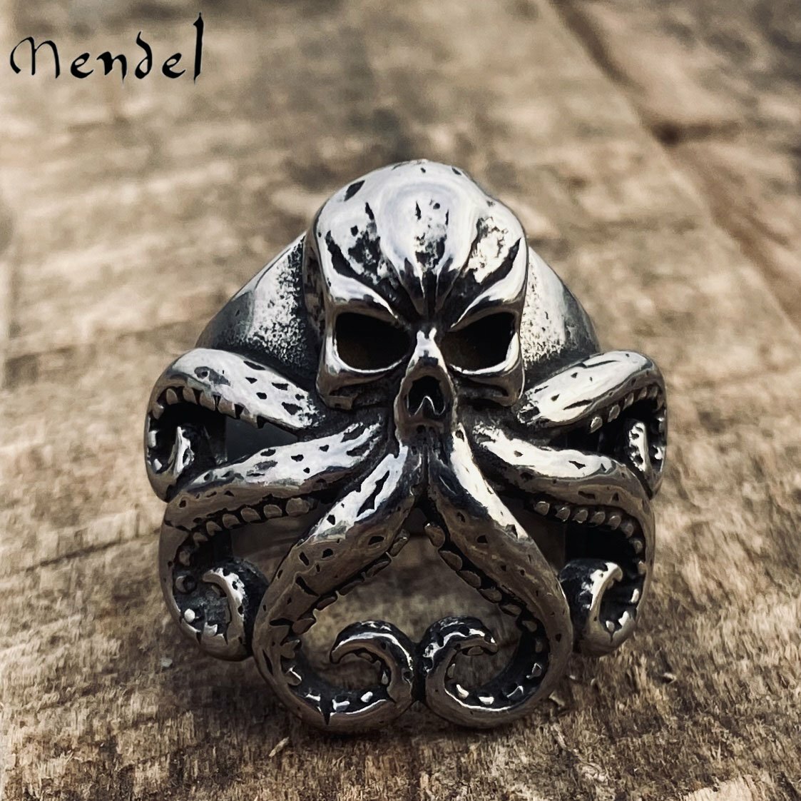 MENDEL Mens Stainless Steel Biker Nautical Octopus Tentacle Ring Men Size 7-15