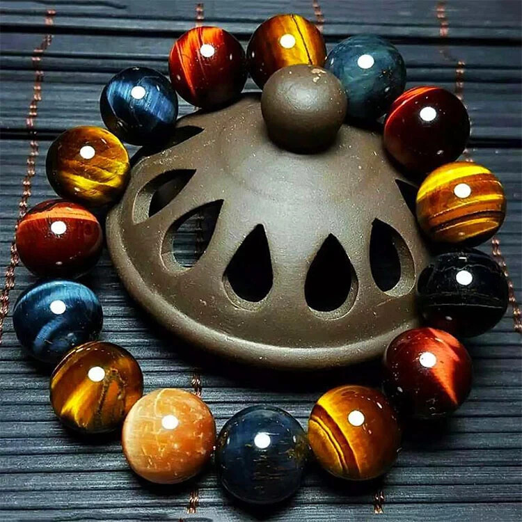 8mm Multicolor Tiger Eye Bracelet Healing Reiki Gift Unisex Jewelry Good Luck