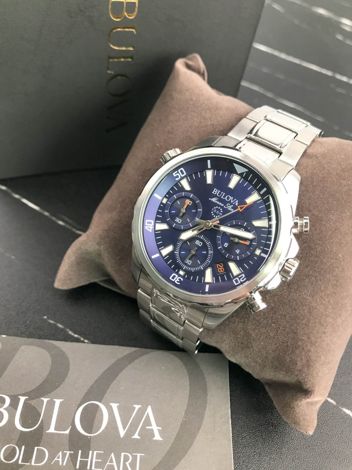 Bulova Marine Star 96B256 Stainless Steel Chronograph Men’s Bule Dial Watch