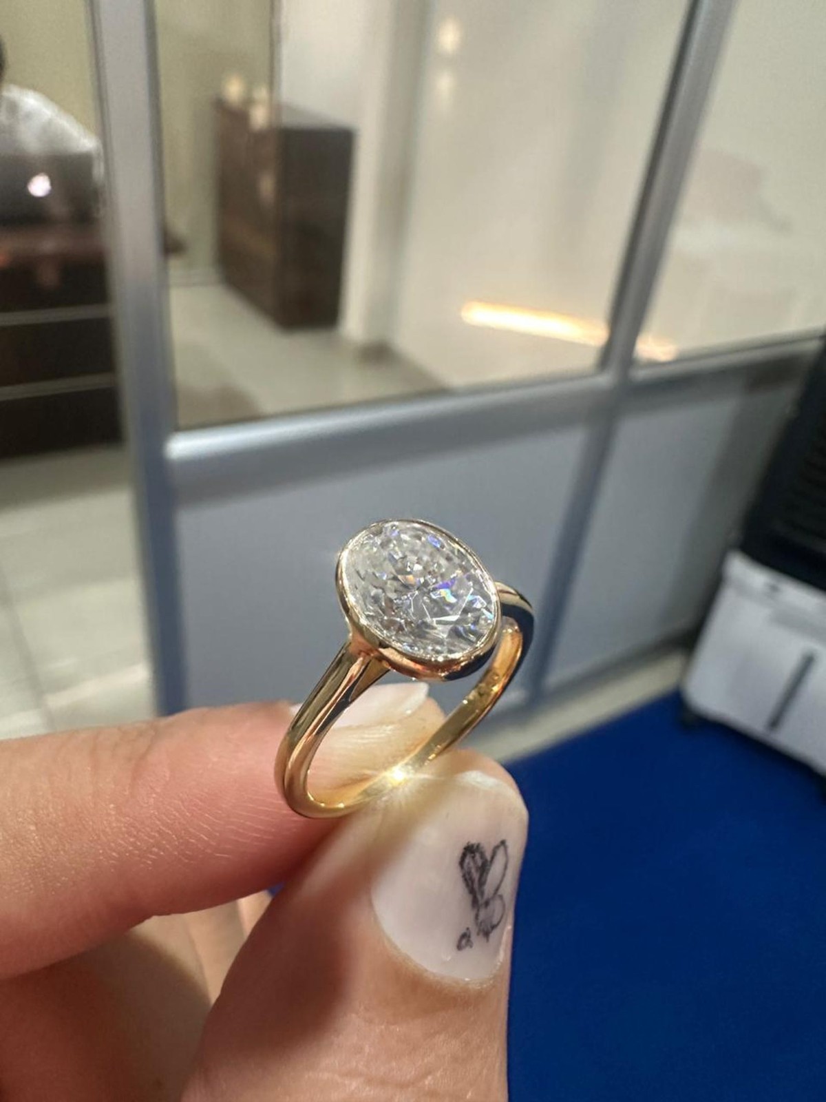 3 CT Oval Moissanite Engagement Ring 14K Yellow Gold Bezel Set