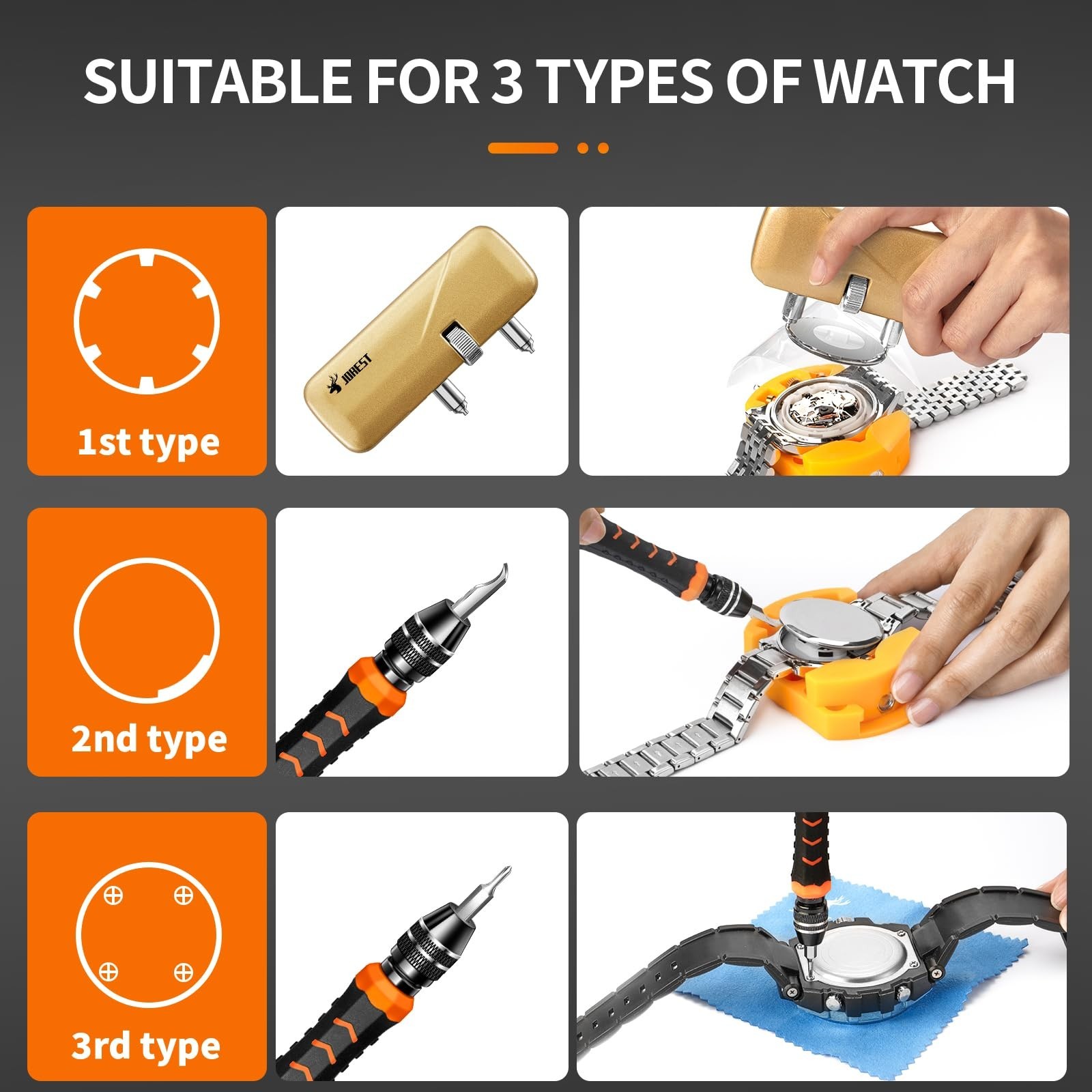 Watch Repair Tool Kit – Battery Replacement, Strap Adjustment, Case Opener, Link