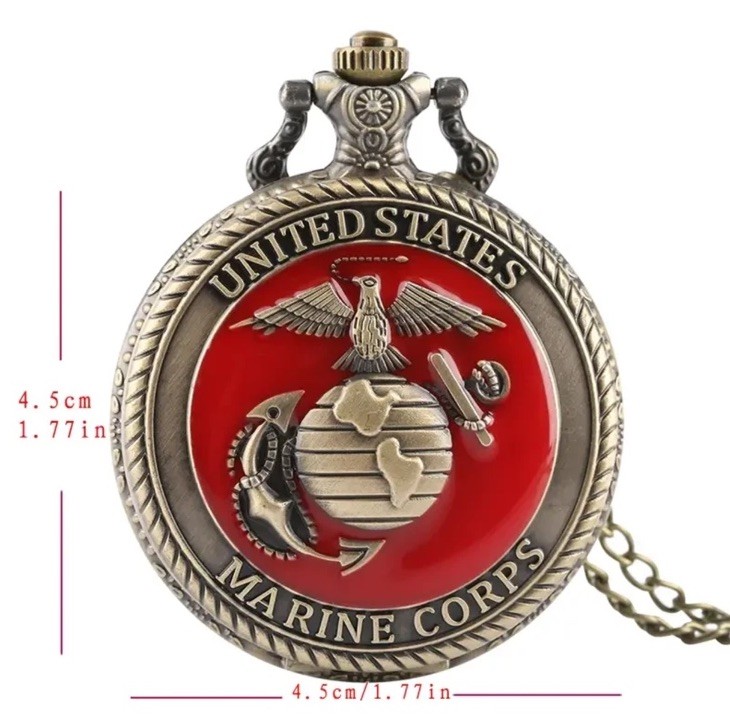 United State Marine Corps Theme Quartz Souvenir Pocket Watch w/ Chain –