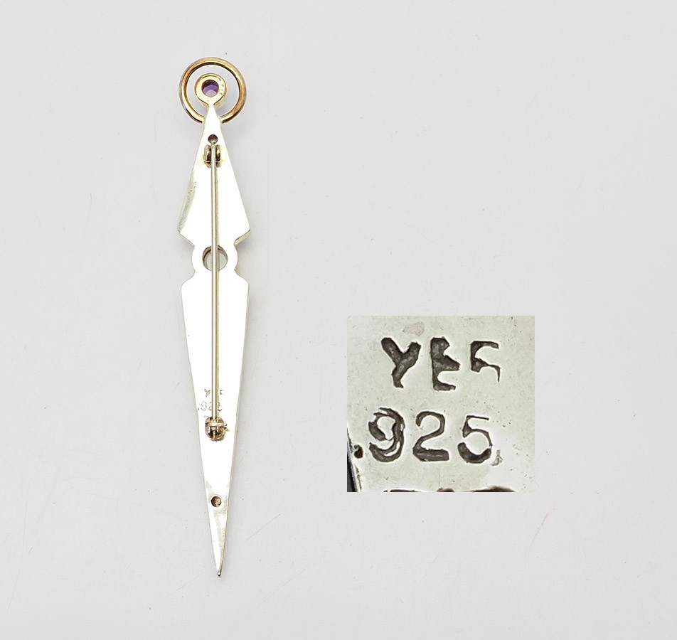 YES Studio modern sterling silver amethyst abstract long bar pin brooch