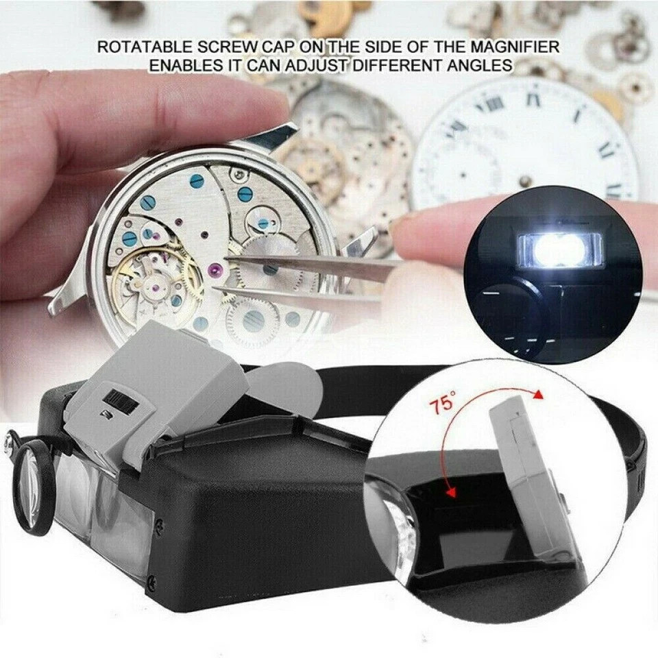 LED Headband Magnifier Visor Glasses Jeweler Loupe Watch Repair Magnifying