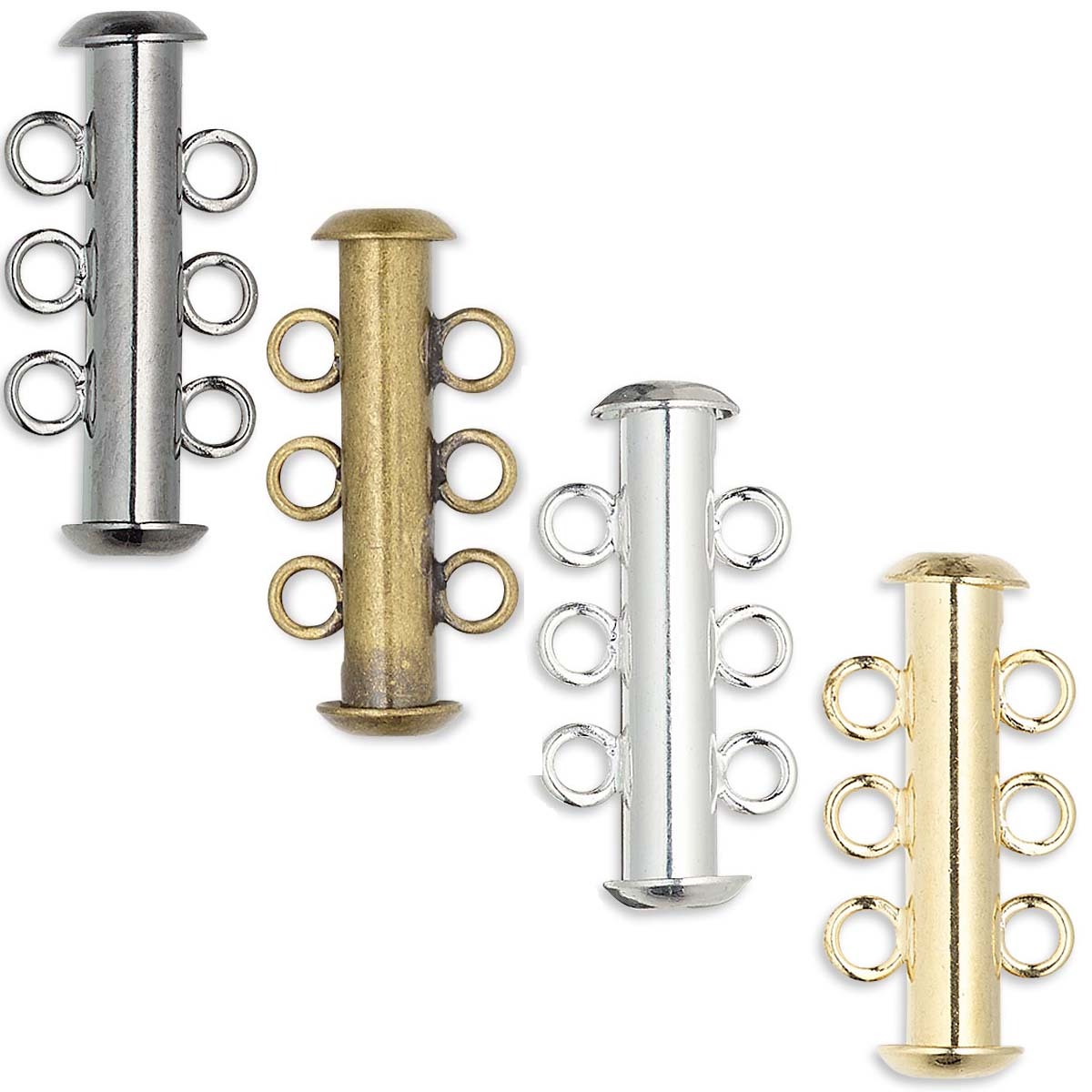 Multi Strand Slide Lock Tube Clasp With Loop Rings for 3 Stranded Jewelry Design