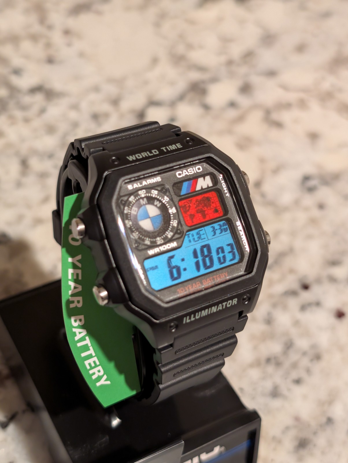 Casio AE1200 Watch, BMW Logos Blue Red Filters | Sports Car