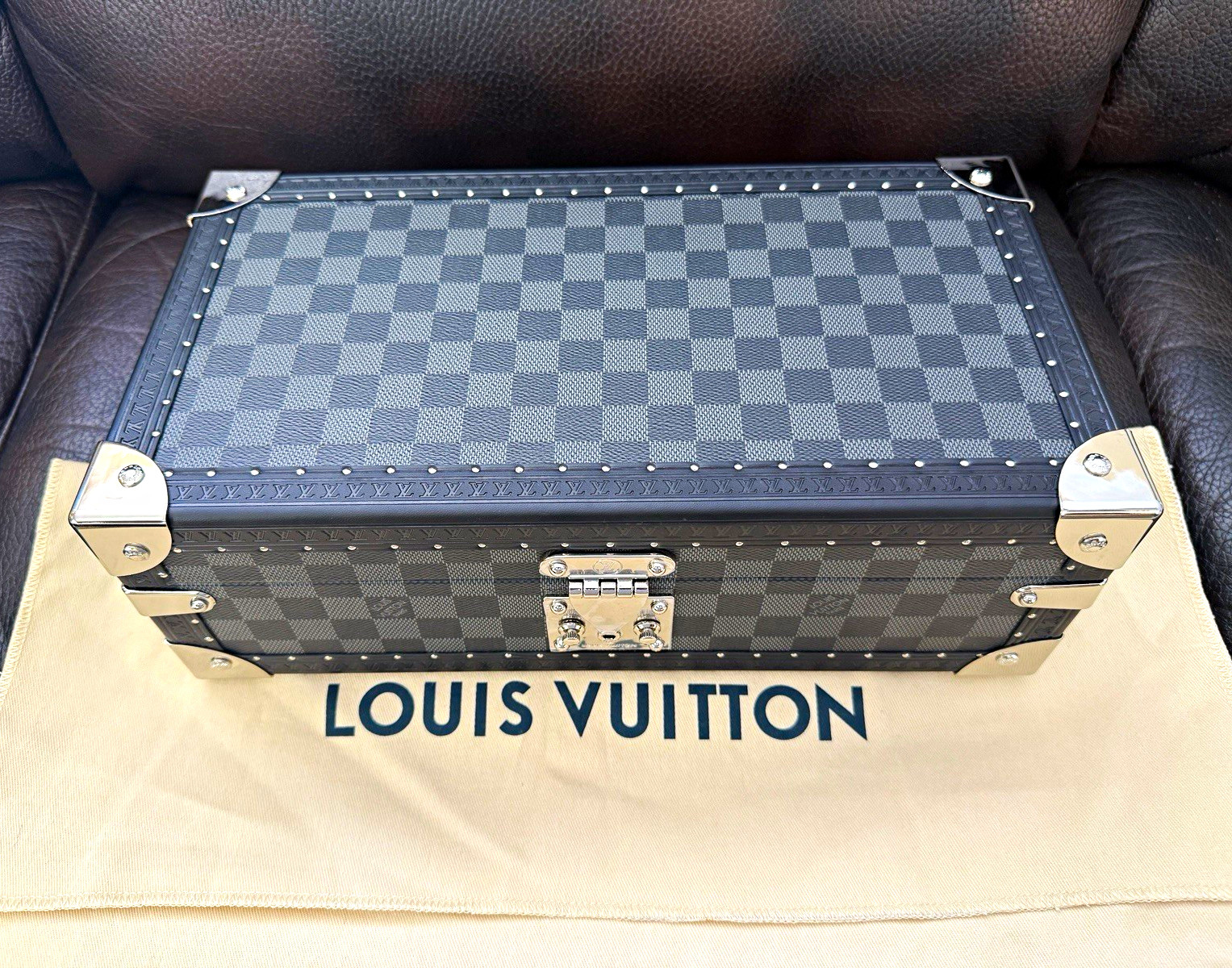 Louis Vuitton Watch Storage Box Case Gray/Black Holds 8-12 Watches