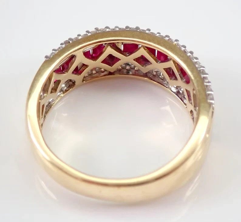 3.00 Ct Emerald Cut Natural Ruby & Diamond Wedding Ring 14K Yellow Gold
